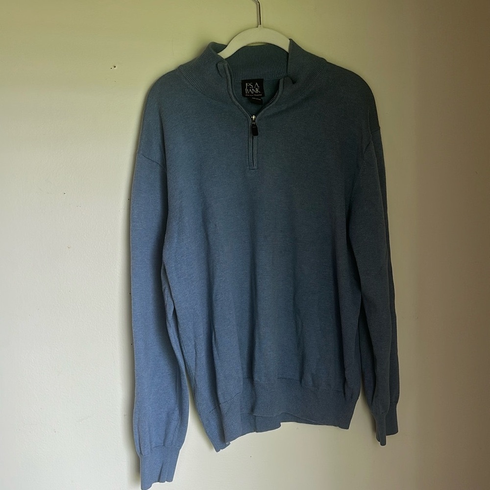 Jos. A. Bank Blue Zip Up Sweater Classic Knit